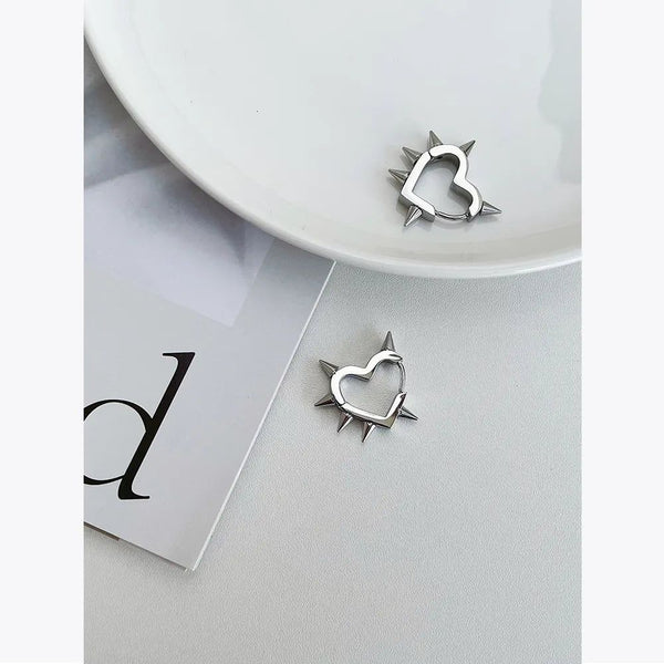 Modern Design Spike Heart Shape Stainless Steel Silver Color Hoop Earrings Fashion Jewelry-Lucid Fantasy