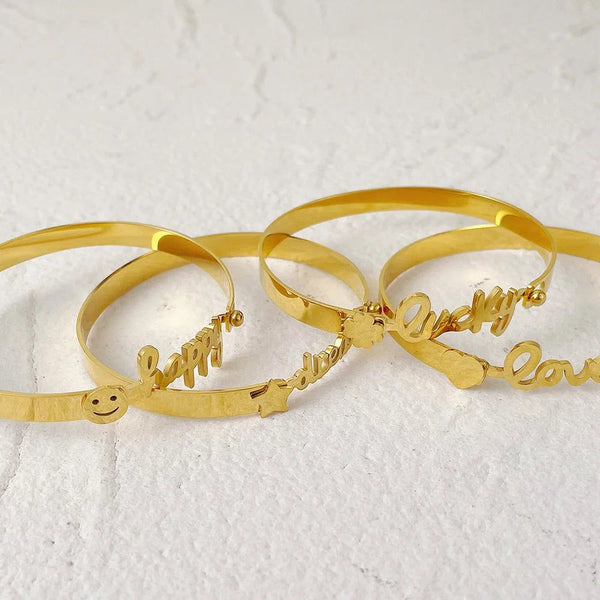 Modern Design Stainless Steel Letter Bangle Gold Color Bracelet Fashion Jewelry-Lucid Fantasy