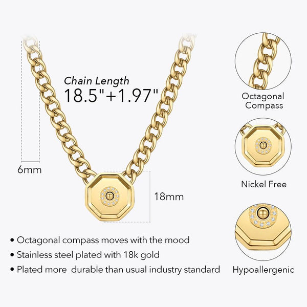 Modern Design Stainless Steel Necklace Gold Color Octagonal Pendant Fashion Jewelry-Lucid Fantasy