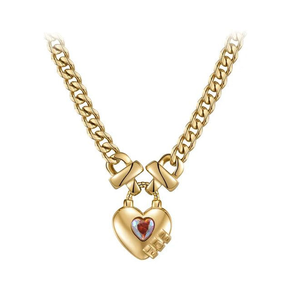 Modern Design Stainless Steel Necklace Heart-Shaped Colored Zircon Pendant Necklaces Fashion Jewelry-Lucid Fantasy