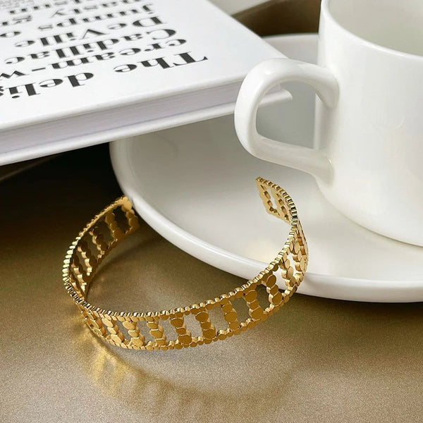 Modern Design Stainless Steel Solid Round Dot Gold Color Bracelet Fashion Jewelry-Lucid Fantasy