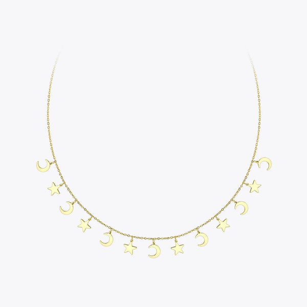 Modern Design Star & Moon Choker Necklace Stainless Steel Chain Pendants Necklace Fashion Jewelry-Lucid Fantasy