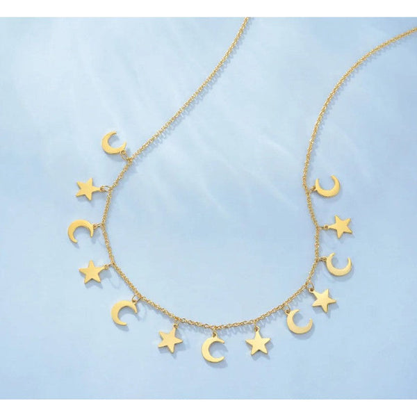 Modern Design Star & Moon Choker Necklace Stainless Steel Chain Pendants Necklace Fashion Jewelry-Lucid Fantasy