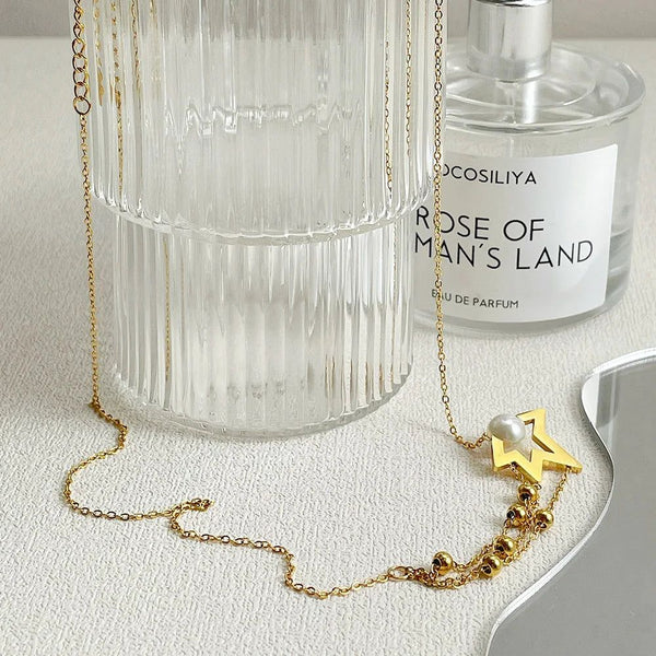 Modern Design Star Necklace Stainless Steel Fashion Jewelry Gold Color Beads Necklaces-Lucid Fantasy