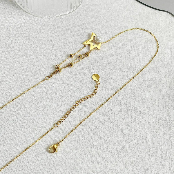 Modern Design Star Necklace Stainless Steel Fashion Jewelry Gold Color Beads Necklaces-Lucid Fantasy