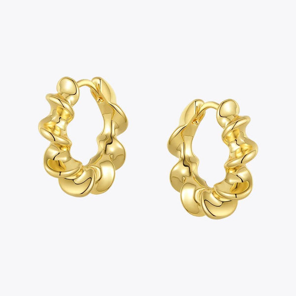 Modern Design Sun Flower Earrings Gold Color Curved Sculptural Hoops Fashion Jewelry-Lucid Fantasy