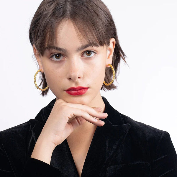 Modern Design Twist Curved Hoops Gold Color Circle Big Earrings Fashion Jewelry-Lucid Fantasy