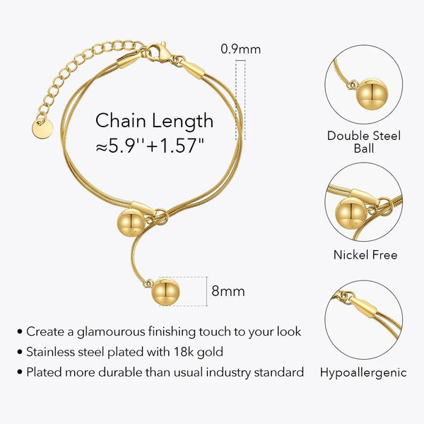 Modern Design Unique Double Steel Ball Bracelet Stainless Steel Fashion Jewelry Gold Color-Lucid Fantasy