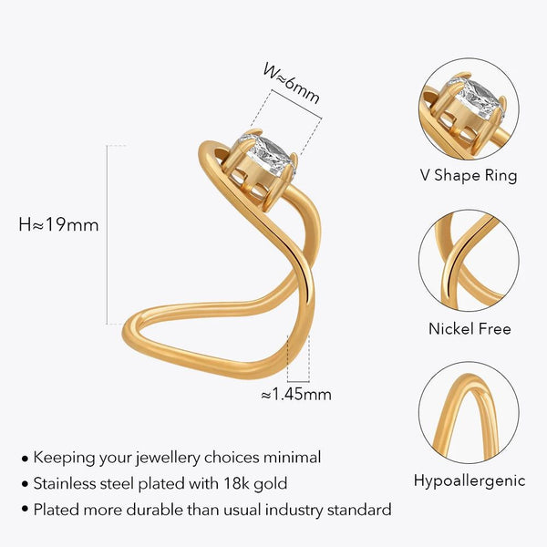Modern Design V Shape Ring Gold Color Stainless Steel Fashion Jewelry-Lucid Fantasy