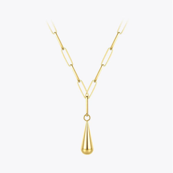 Modern Design Water Droplet Pendant Necklace Stainless Steel Gold Color Chain Choker Necklace Fashion Jewelry-Lucid Fantasy