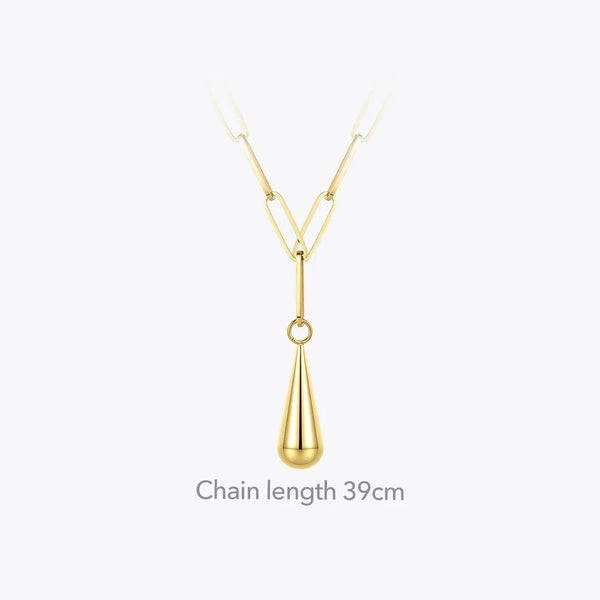 Modern Design Water Droplet Pendant Necklace Stainless Steel Gold Color Chain Choker Necklace Fashion Jewelry-Lucid Fantasy