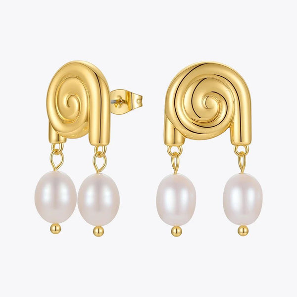 Modern Design Whirl Natural Pearl Earrings Gold Color Fashion Jewelry-Lucid Fantasy