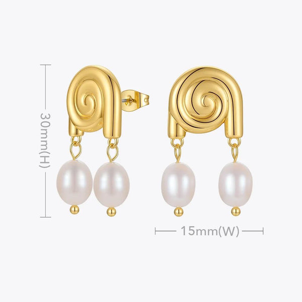 Modern Design Whirl Natural Pearl Earrings Gold Color Fashion Jewelry-Lucid Fantasy