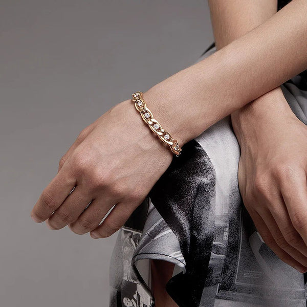 Modern Design Zircon Chain Bracelet Stainless Steel Gold Color Fashion Jewelry-Lucid Fantasy