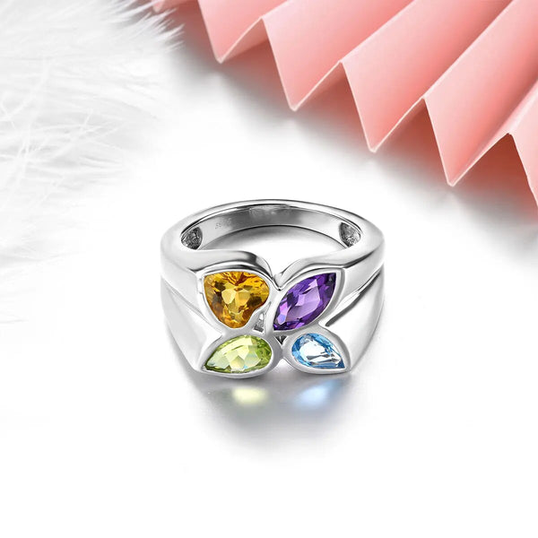 Natural Amethyst Citrine Topaz Peridot Sterling Silver Ring 3.2 Carats Water Drop Design S925 Fine Jewelry-Lucid Fantasy