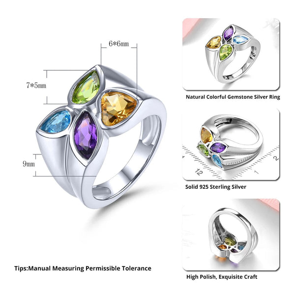 Natural Amethyst Citrine Topaz Peridot Sterling Silver Ring 3.2 Carats Water Drop Design S925 Fine Jewelry-Lucid Fantasy