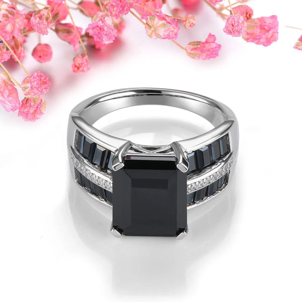 Natural Black Spinel Sterling Silver Unisex Ring 6.2 Carats Octagon Cut Spinel Classic Style Fine Jewelry-Lucid Fantasy