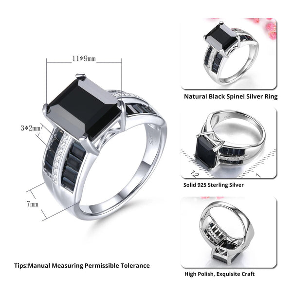 Natural Black Spinel Sterling Silver Unisex Ring 6.2 Carats Octagon Cut Spinel Classic Style Fine Jewelry-Lucid Fantasy