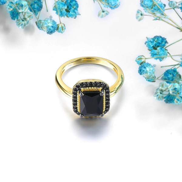 Natural Black Spinel Sterling Silver Yellow Gold Plated 2.6 Carats Classic Design Luxury Style Jewelry-Lucid Fantasy