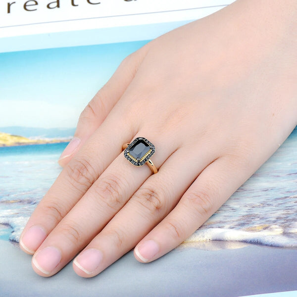 Natural Black Spinel Sterling Silver Yellow Gold Plated 2.6 Carats Classic Design Luxury Style Jewelry-Lucid Fantasy