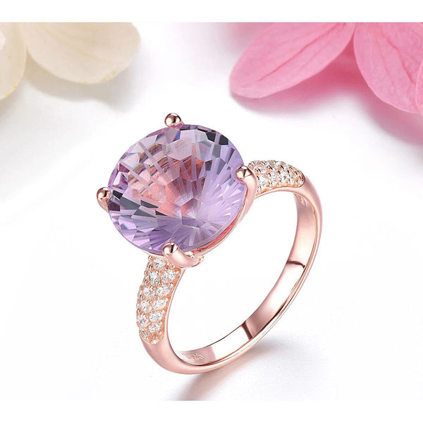Natural Blue Fluorite Smoky Quartz Citrine Pink Amethyst Sterling Silver Gold Plated Ring 6.5 Carats Firework Cutting Brilliant Design Ring-Lucid Fantasy