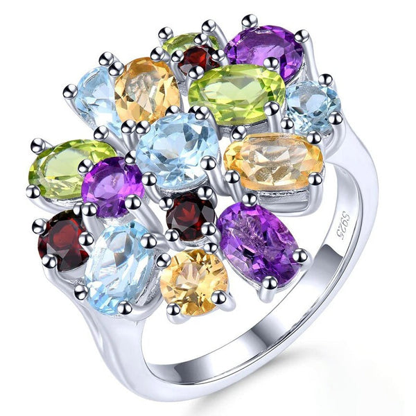 Natural Blue Topaz Amethyst Citrine Multicolor Gemstone Silver Ring 5.8 Carats Genuine Gemstone Colorful Design S925 Fine Jewelry-Lucid Fantasy