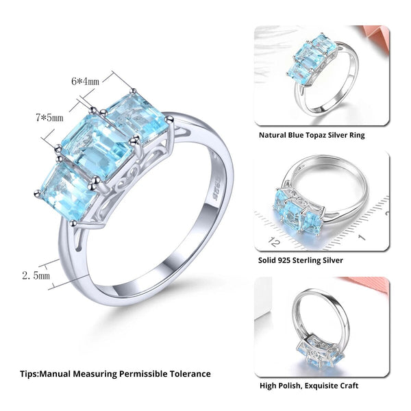 Natural Blue Topaz Sterling Silver Ring 2.5 Carats Classic Simple Design Fine Jewelry S925-Lucid Fantasy