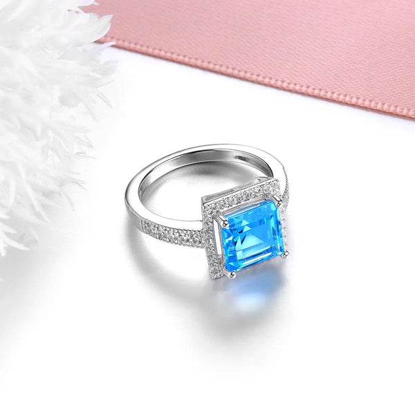 Natural Blue Topaz Sterling Silver Ring S925 3.5 Carats Deep Blue Topaz Classic Design Fine Jewelry-Lucid Fantasy
