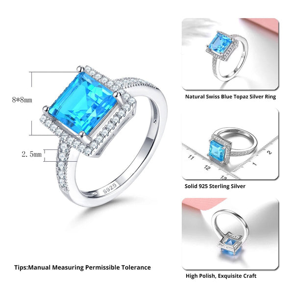 Natural Blue Topaz Sterling Silver Ring S925 3.5 Carats Deep Blue Topaz Classic Design Fine Jewelry-Lucid Fantasy
