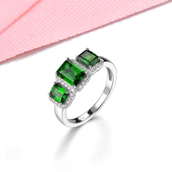 Natural Chrome Diopside Sterling Silver Ring 1.8 Carats Genuine Gemstone Fine Jewelry-Lucid Fantasy