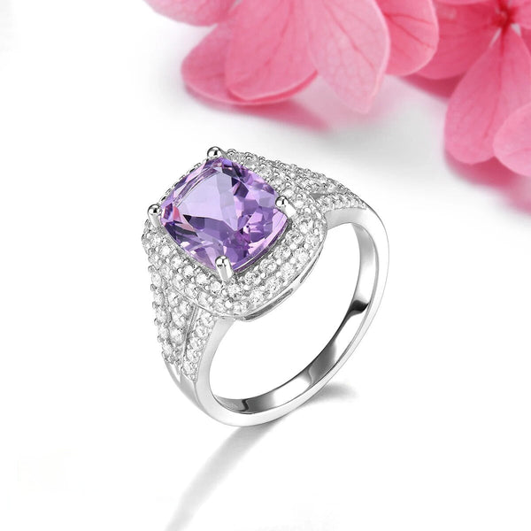 Natural Genuine Amethyst Solid Silver Ring 4.2 Carats Gemstone Classic Design Fine Jewelry-Lucid Fantasy