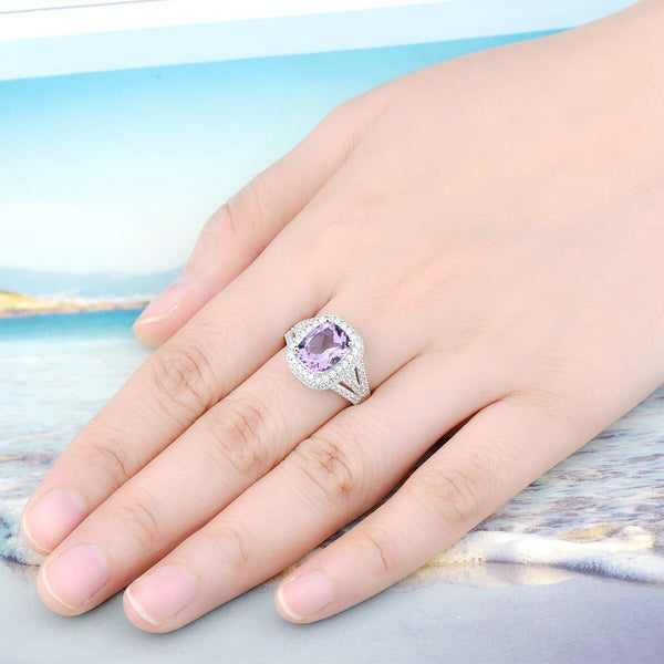 Natural Genuine Amethyst Solid Silver Ring 4.2 Carats Gemstone Classic Design Fine Jewelry-Lucid Fantasy