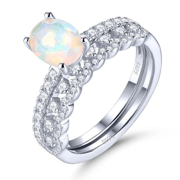 Natural Genuine Opal Sterling Silver Ring Oval Cut Gemstone Fine Jewelry-Lucid Fantasy