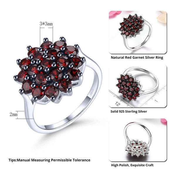 Natural Genuine Red Garnet Sterling Silver Ring 2.9 Carats Fine Jewelry-Lucid Fantasy