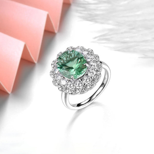Natural Green Fluorite Solid Sterling Silver Ring 5 Carat Fine Jewelry Classic Style-Lucid Fantasy