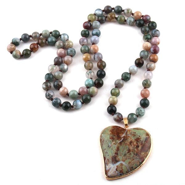 Natural India Agate Heart Stone Beaded BOHO Necklace