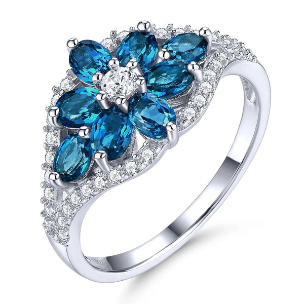 Natural London Blue Topaz Sterling Silver Ring Deep Blue Genuine Gemstone 2 Carats Classic Style-Lucid Fantasy