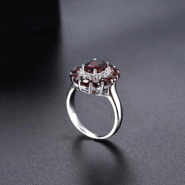 Natural Mozambique Garnet Ring Red Gemstone Solid 925 Sterling Vintage Design Fine Jewelry-Lucid Fantasy