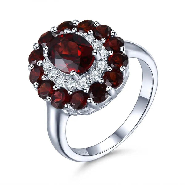 Natural Mozambique Garnet Ring Red Gemstone Solid 925 Sterling Vintage Design Fine Jewelry-Lucid Fantasy