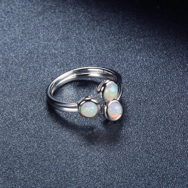Natural Opal Gemstone 925 Sterling Silver Open Ring Fine Jewelry 3 Stone Classic Design-Lucid Fantasy