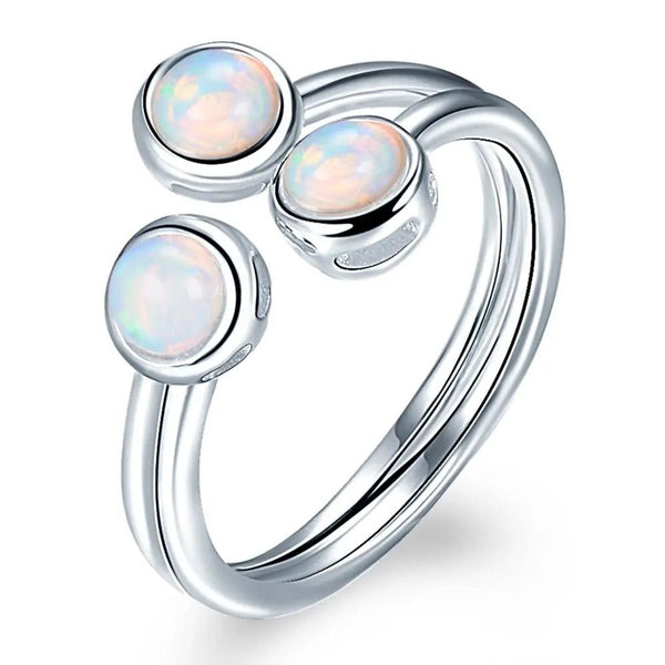 Natural Opal Gemstone 925 Sterling Silver Open Ring Fine Jewelry 3 Stone Classic Design-Lucid Fantasy