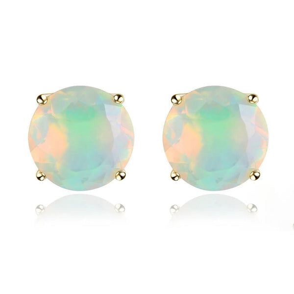 Natural Opal Real 14k Yellow Gold Stud Earring 1.3 Carats Round Faced Classic Fine Jewelry-Lucid Fantasy