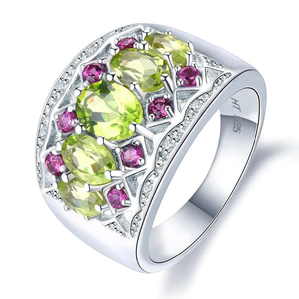 Natural Peridot Rhodolite Garnet Ring Solid 925 Sterling Silver 2.76 Carats Fine Jewelry-Lucid Fantasy