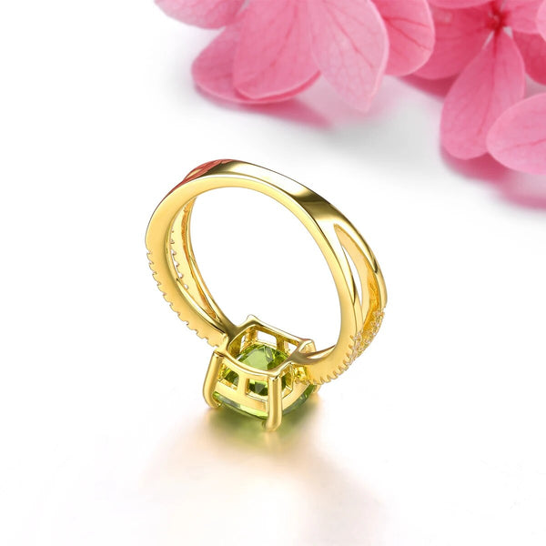 Natural Peridot Sterling Silver Ring Yellow Gold Plated 2.5 Carats S925 Jewelry Luxury Style-Lucid Fantasy