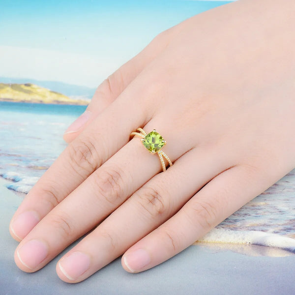 Natural Peridot Sterling Silver Ring Yellow Gold Plated 2.5 Carats S925 Jewelry Luxury Style-Lucid Fantasy
