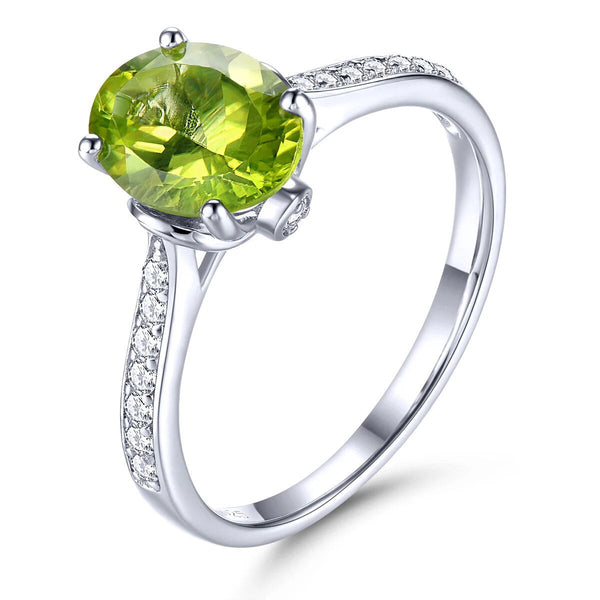 Natural Peridot Sterling Silver Rings 1.8 Carats Oval Faced Cutting Simple Classic Style S925 Jewelry-Lucid Fantasy