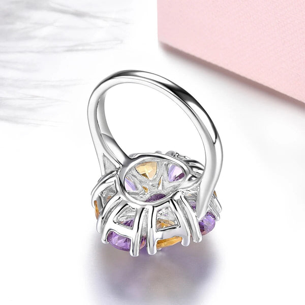 Natural Pink Amethyst Citrine Sterling Silver Ring 5.5 Carats Genuine Gemstone Multicolor Original Design S925 Fine Jewelry-Lucid Fantasy