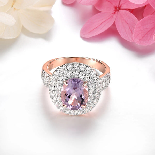 Natural Pink Amethyst Sterling Silver Ring Rose Gold Plated 2.6 Carats Vintage Style Fine Jewelry-Lucid Fantasy