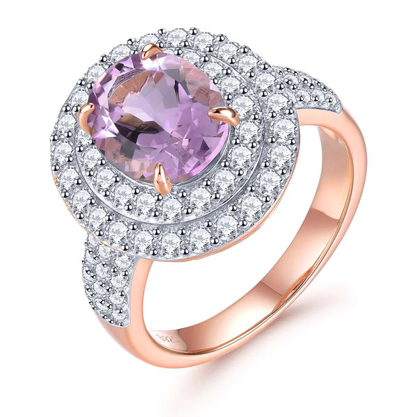 Natural Pink Amethyst Sterling Silver Ring Rose Gold Plated 2.6 Carats Vintage Style Fine Jewelry-Lucid Fantasy