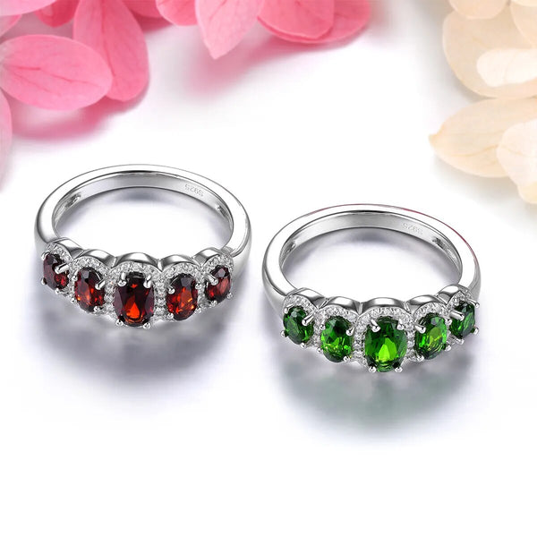 Natural Red Garnet Diopside Silver Rings 2 Carats Genuine Classic Design S925-Lucid Fantasy